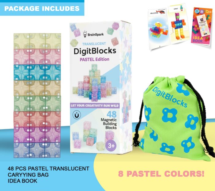 BrainSpark Pastel Translucent DigitBlocks 48PCS Magnetic Building Blocks - Image 2